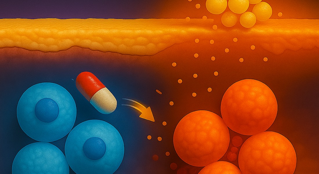 In this study, researchers from LEO Foundation Skin Immunology Research Center (SIC) found, that cancer consists of several distinct subclones of cancer cells (orange and blue cells). Some cancer subclones are more resistant to treatment (blue) whereas other cancer subclones become more aggressive in an inflammatory environment (orange) such as in the presence of Staphylococcus aureus (yellow bacteria) and their toxins. Credit: AI In this study, researchers from LEO Foundation Skin Immunology Research Center (SIC) found, that cancer consists of several distinct subclones of cancer cells (orange and blue cells). Some cancer subclones are more resistant to treatment (blue) whereas other cancer subclones become more aggressive in an inflammatory environment (orange) such as in the presence of Staphylococcus aureus (yellow bacteria) and their toxins. Credit: AI